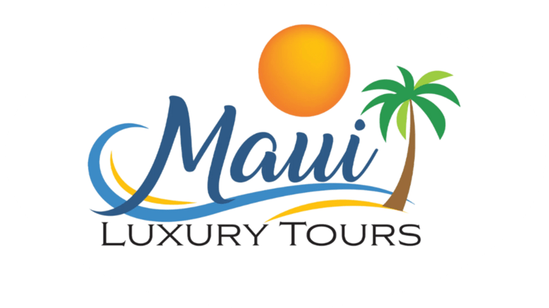 Maui Luxury Tours logo with sun and palm tree design.